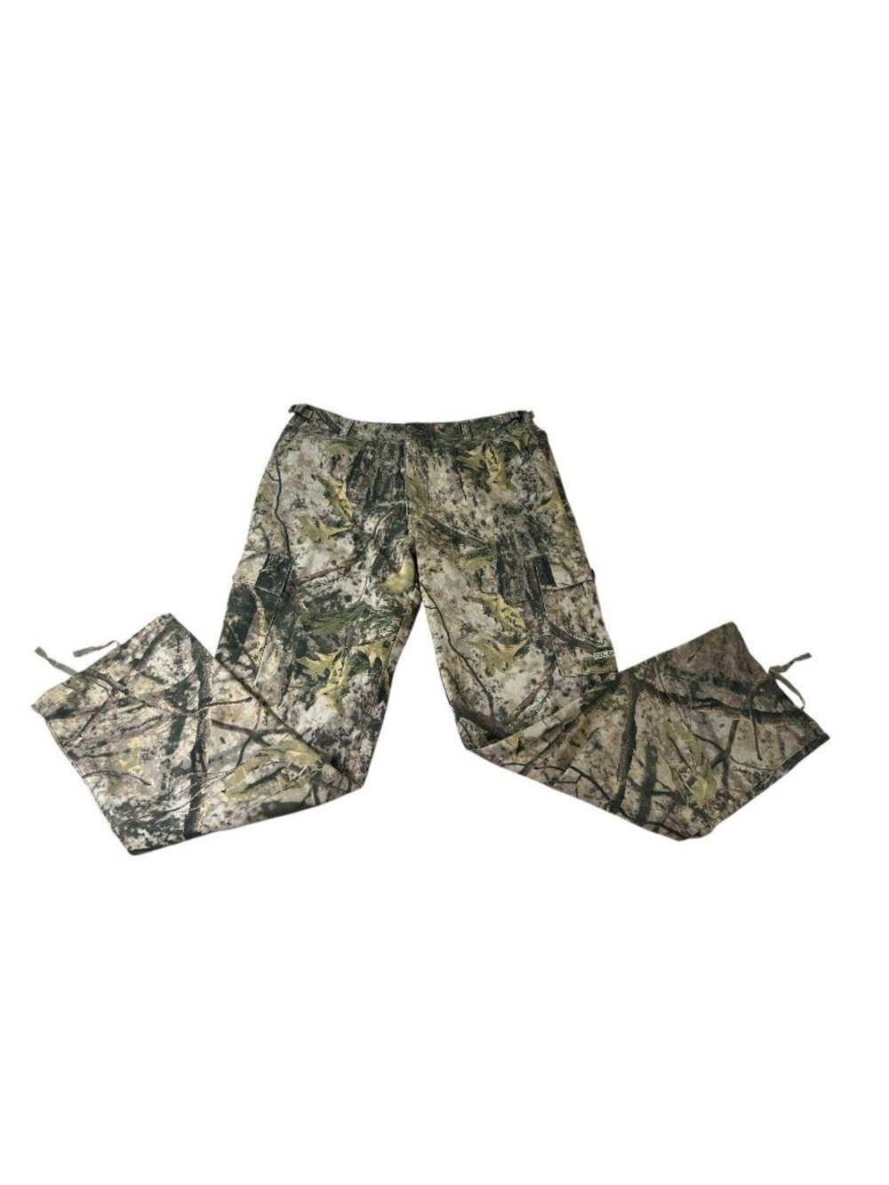 Cabelas Zonz Woodland Camo Pants Men’s 34 Reg Hunting Cargo Pockets Ties Zip Fly